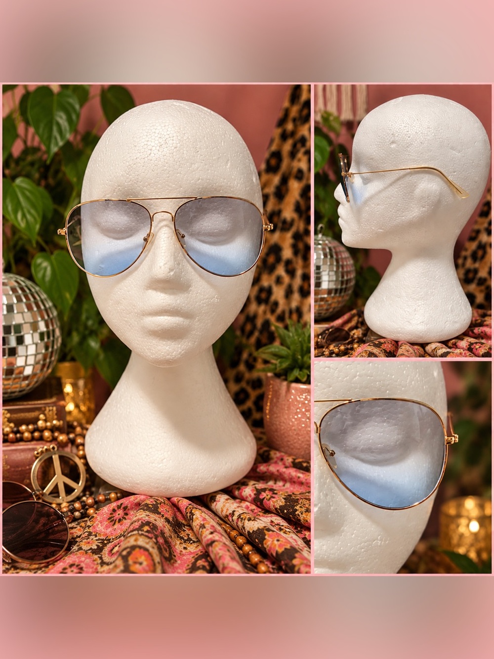🔍Gold Tone Aviator Sunglasses – Blue Gradient Lenses + FREE Bag